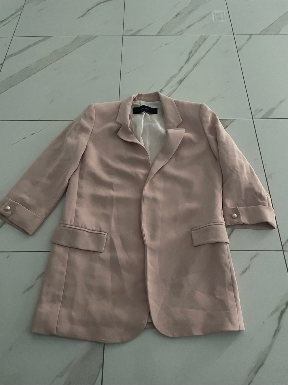 Zara Pale Pink Single-Breasted Longline Blazer
